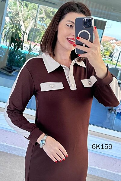 İnce Topuk Polo Yaka Slit Modal Dress 6K159