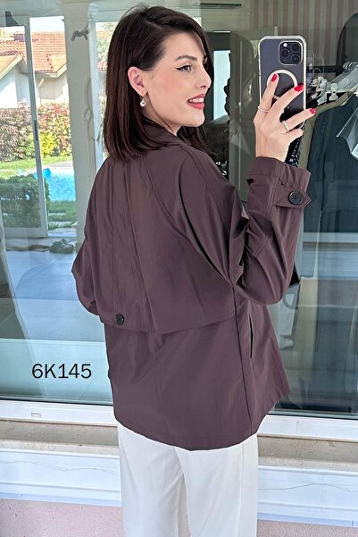 İnce Topuk Buttoned Short Trench Coat 6K145