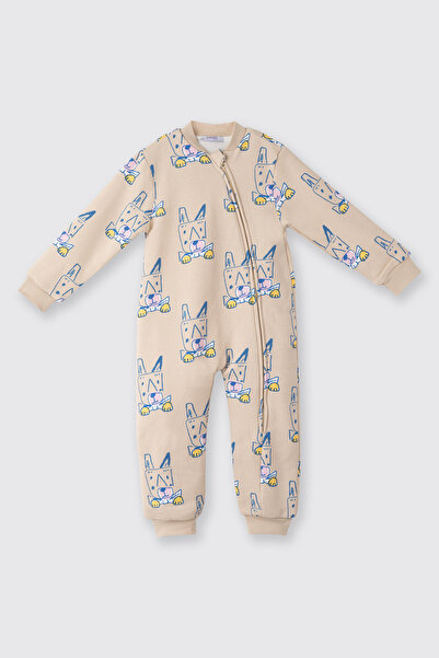 Panço Unisex Bebek Desenli Bej Uyku Tulumu