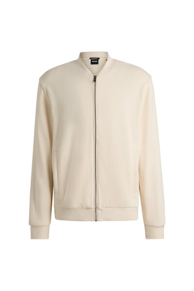 BOSS Pamuk-keten pike kumaştan fermuarlı sweatshirt