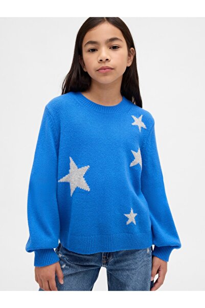 GAP Kız Çocuk Açık Mavi CashSoft Bisiklet Yaka Kazak