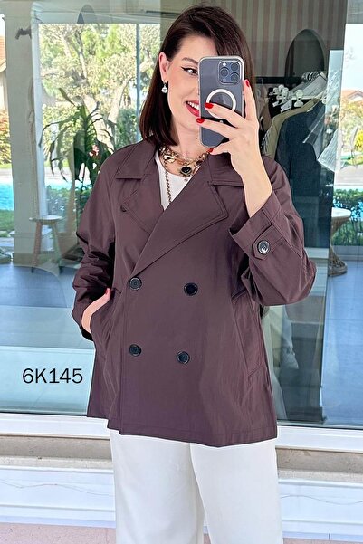 İnce Topuk Buttoned Short Trench Coat 6K145