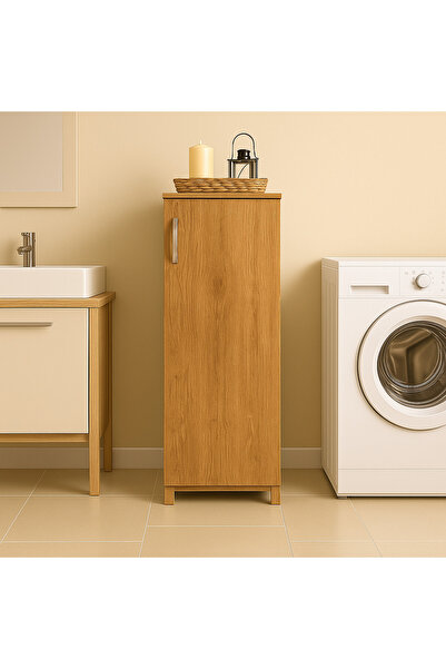 kibele mobilya Tek Kapaklı Mini Çok Amaçlı Dolap – Banyo Dolabı-Çam