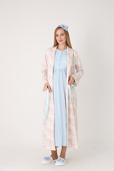 BLACKMORE Women's Blue Patterned Jacquard Lace Full Length Winter Maternity N...