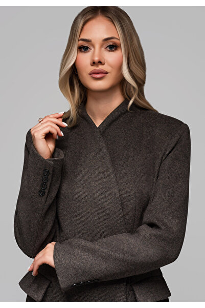 OMBRE Dámský dlouhý vlněný kabát LARICA OW-COLC-0102 v1 - hnědý