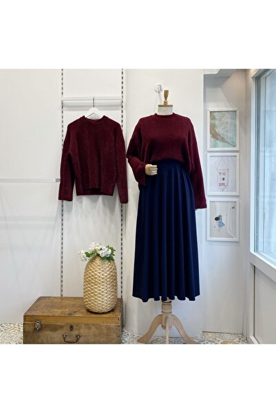 Faya Boutique Beli Lastikli Lacivert Crep Kloş Etek