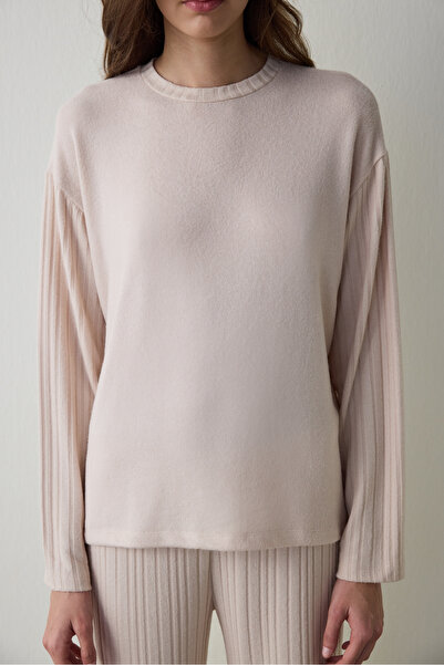 Penti Beige Melange Coziness Crew Neck Long Sleeve Pajama Set