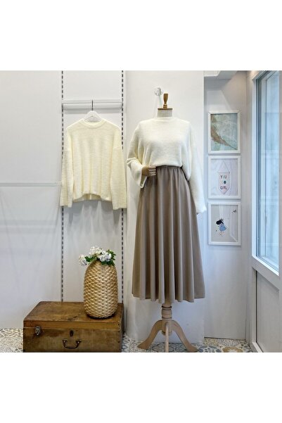 Faya Boutique Beli Lastikli Vizon Crep Kloş Etek