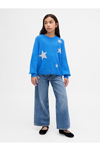 GAP Kız Çocuk Açık Mavi CashSoft Bisiklet Yaka Kazak