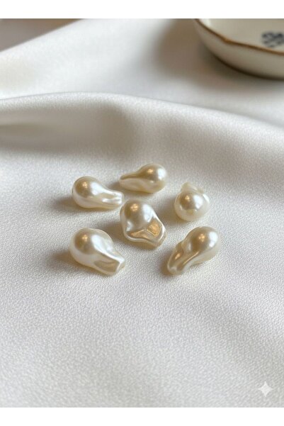 BEİLYS COSMETİCS & ACCESSORY Acrylic Drilled Baroque Cream Beads 15 mm 50 Pieces B:77