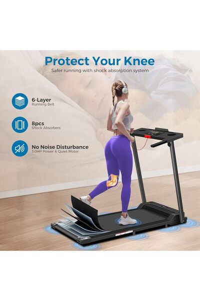 Lichico Treadmill with Handles, 2025 Upgraded Portable Folding Treadmill - 300 lbs Capacity, LED Display