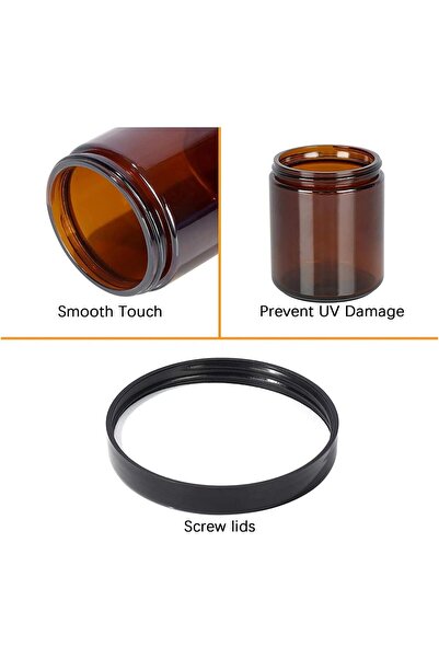 FUFU 270ml 9oz amber round glass jar with black lid, perfect for cosmetics, creams, personal care products, etc. (12 pieces)