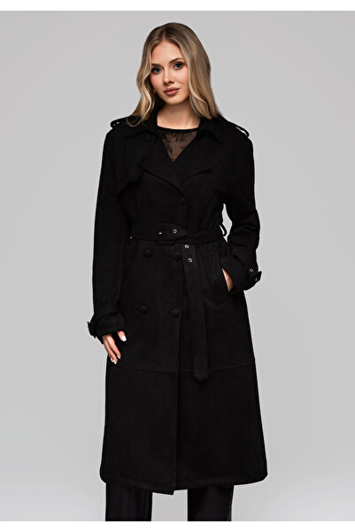 OMBRE Elegantní dámský trenčkot LARICA OW-COLC-0107 v1 - černý