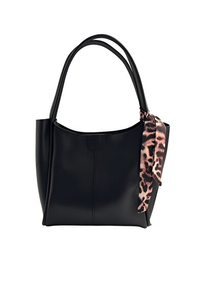 VELLICHOR Geantă de umăr neagră pentru femei - Aspect din piele cu detaliu eș...