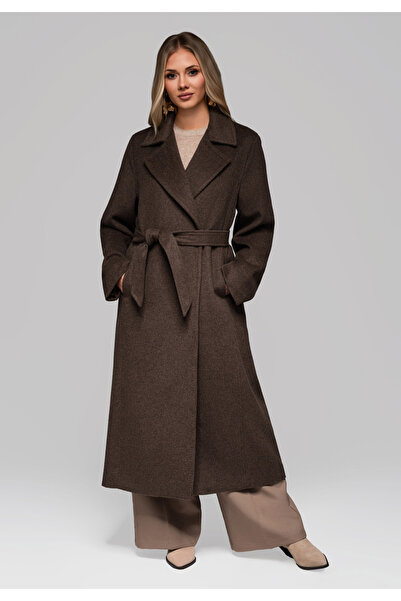 OMBRE Luxusní dámský vlněný kabát LARICA OW-COLC-0106 v3 - hnědý