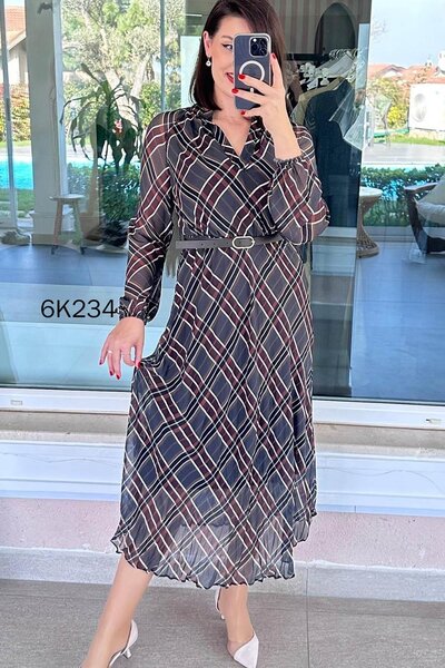 İnce Topuk Belted Chiffon Dress 6K234