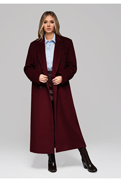 OMBRE Dámský dlouhý vlněný kabát LARICA OW-COLC-0100 v3 - bordó