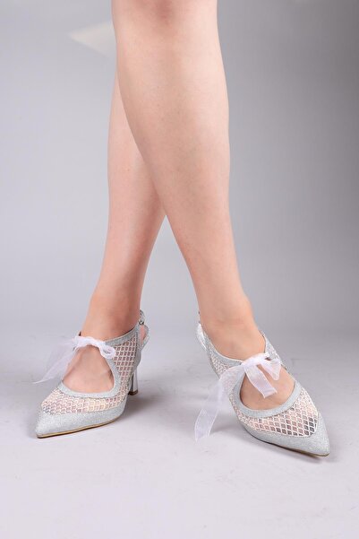 Birikon Bernal Tulle Lace-Up Stiletto Silver