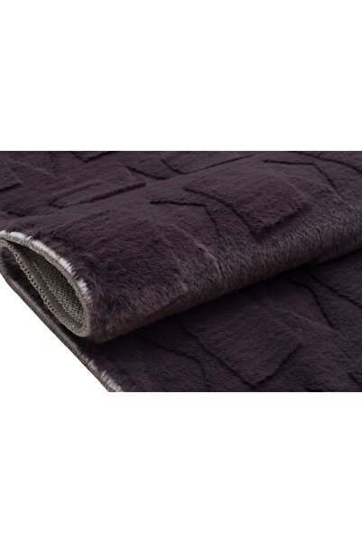 Bordo Halı Antrasit Diamond Desenli Yumuşak Peluş Halı – Kaymaz Tabanlı Moder...