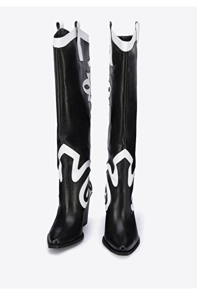 Wittchen Ghete cowboy din piele bicoloră pentru femei, alb-negru, piele alb-n...