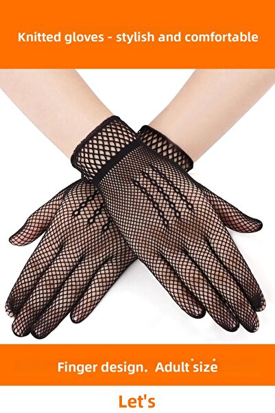 Letsii Black Color Stretch Fabric Mesh Gloves Fingered Knit Adult Is Electric