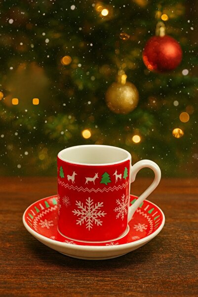YzHome 6-Person Porcelain Christmas Patterned Coffee Cup Set Gift 90ml