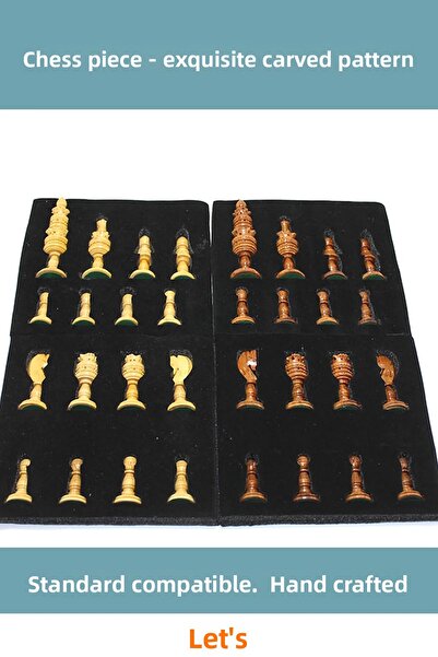Letsii Wooden Handmade Chess Piece Set with Exquisite Details 32 Pieces