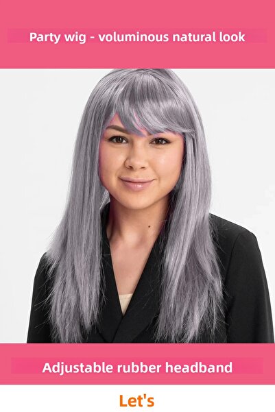 Letsii Platinum Grey Silver Long Party Wig High Quality Synthetic