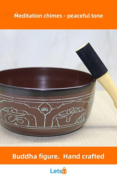 Letsii جرس تأمل نحاسي مصنوع يدويًا مع تمثال بوذا