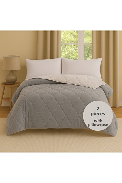 SHome لحاف فاخر مزدوج الجوانب من القطن والقطيفة مقاس 195 × 215 سم - محشو بالس...