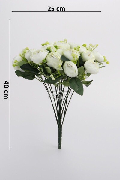 Yapay Çiçek Deposu Artificial Flower 18-Piece Garnished Peony Rose Bouquet 40 cm White