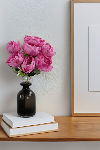 Yapay Çiçek Deposu Artificial Flower 7-Piece Casual Peony Rose Bouquet Fuchsia 45 cm