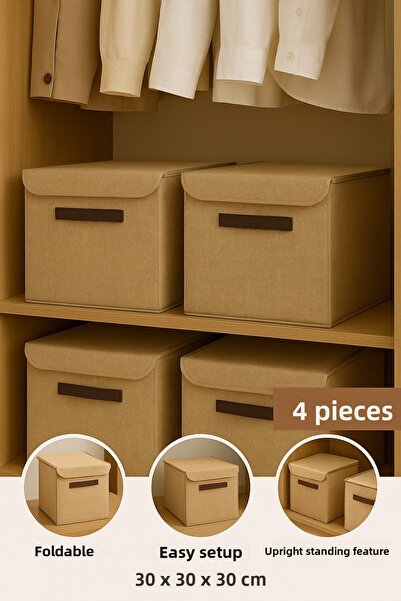 HomyJRs 4-Piece Jute Covered Fabric Closet Organizer Box - 30X30X30 cm Foldable Storage Box