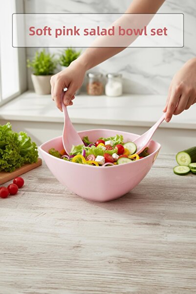 EWs 3.5 Lt Soft Pink Acrylic Square Salad and Serving Bowl Set – 3 Pieces