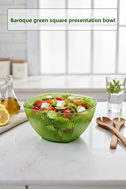 EWs Baroque Green Medium Square Bowl & Presentation Bowl - 1.5 Lt