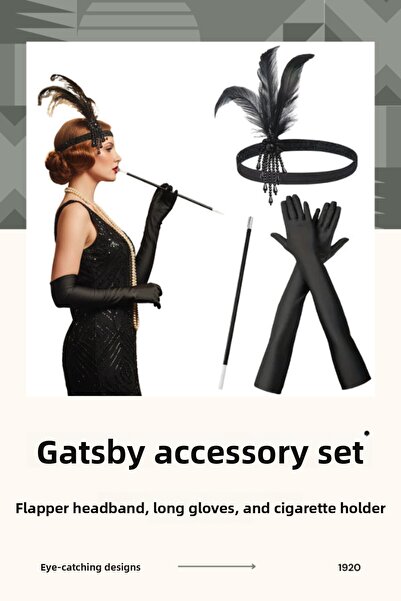 shop Σετ αξεσουάρ Great Gatsby Flapper - Κορδέλα μαλλιών με φτερά, μακριά γάν...