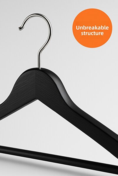 HİG HOME Set de 10 cuier negru cu aspect de lemn, care nu se sparge – pentru tricouri, cămăși, pantaloni |   Durabil și elegant