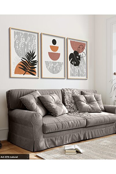 Evinemoda Абстрактни листа и цветя, 3-частна картина с дървена рамка