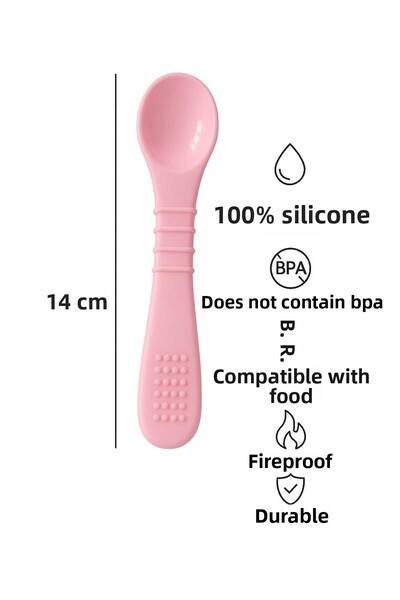 CKM silikon ملعقة طعام للأطفال من السيليكون، عضاضة للأسنان باللون الوردي