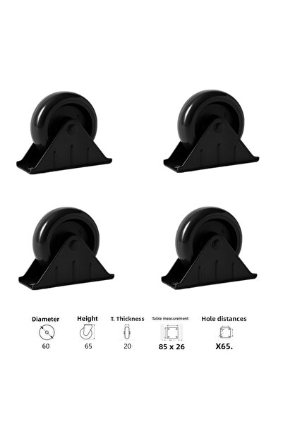 UYGUR TEKER A.Ş Iron Table Tv Cabinet Unit Wheel - Black Fixed Furniture Wheel