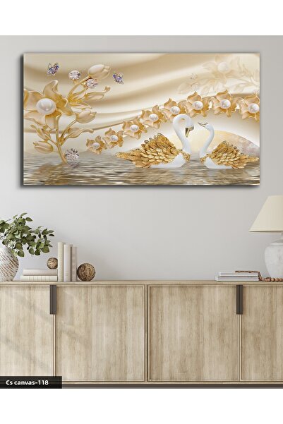 CeSht Gold Winged Swan One Piece Canvas, Canvas Painting