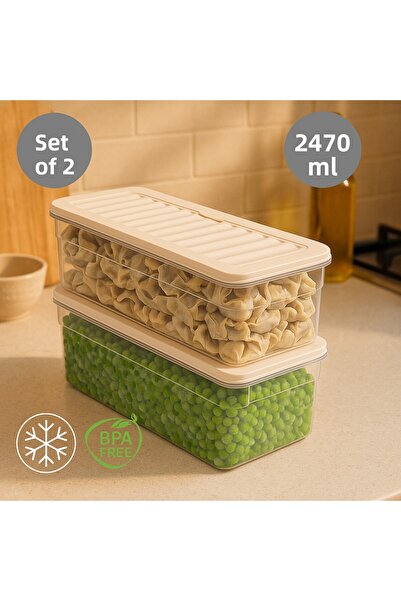 Nesto Home Set of 2 - 2470 ml Deep Refrigerator, Organizer Freezer and Microwave Storage Container