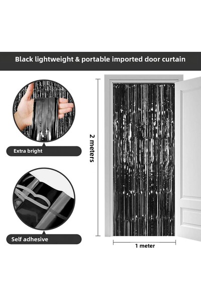 ZERO LAND Drnds Black Color Extra Metalized Shiny Fringed Backdrop Curtain Imported a Quality (74232) 1X2 Meter