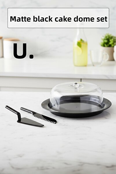 HSDemirci Acrylic Matte Black Cake Pan and Serving Set - 33 X 39 X 14 cm