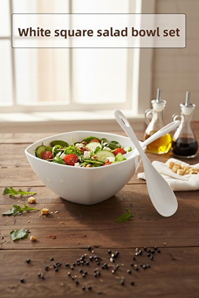 Depa 3.5 Lt White Acrylic Square Salad and Serving Bowl Set - 3 Pieces