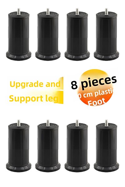 Badem10 Keson 8 Pieces 10 cm Black Plastic Furniture Base Tv Unit Heightening Leg Support Leg