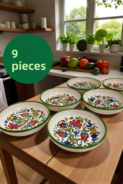 Salizera 6 Pieces Tile Motif Ceramic 13 cm Breakfast Snack Bowl Gift Bowl Set