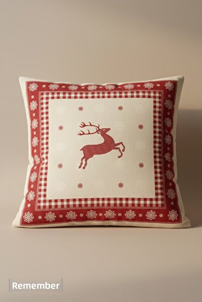 Anılsan Deer Patterned Double-Sided Throw Pillow Cover - 45X45 cm Christmas D...