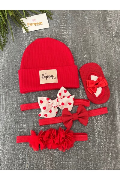pempem bandana Girl's Happy Ribbed Knit Beanie, Ballerina Socks, Bandana Set ...