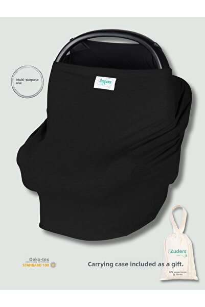 Zuppers غطاء وظيفي لعربة الأطفال والرضاعة - أسود - مع حقيبة هدية